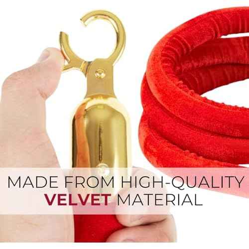 4PCS 42mm Thick Red Velvet Ropes for Crowd Control ? 5FT Premium Stanchion Rope with Hooks Velvet Ropes and Posts for Red Carpet Stanchions Events Weddings Parties