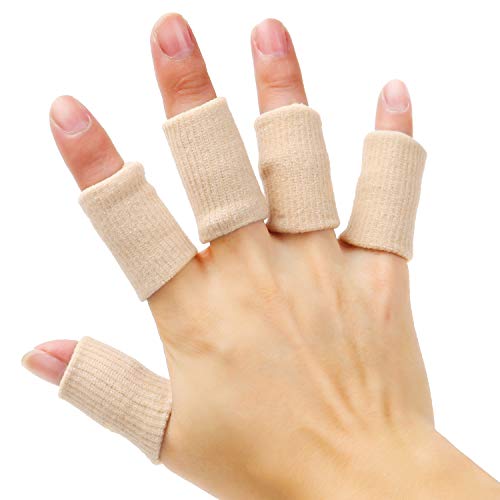 20 Pieces Finger Compression Sleeves - Elastic Thumb Brace for Arthritis Pain Relief - Beige