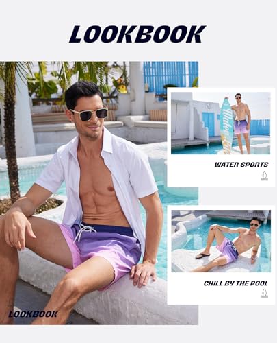 CoozySphere Men's 5 Inch Quick Dry Swim Trunks Purple Gradient Medium