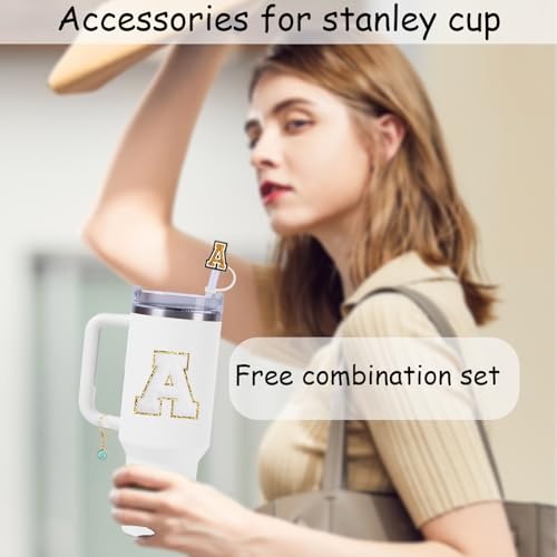 Straw Cover Set with Letter Charm & Stickers - Letter C
