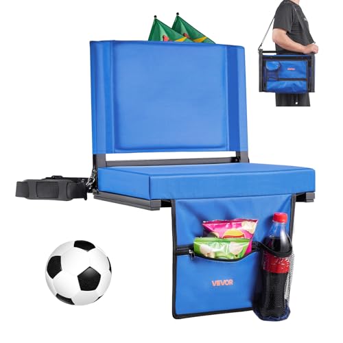 Portable Stadium Seat with Back Support & Thick Cushion - Folding Bleacher Chair with Cup Holder & Pockets