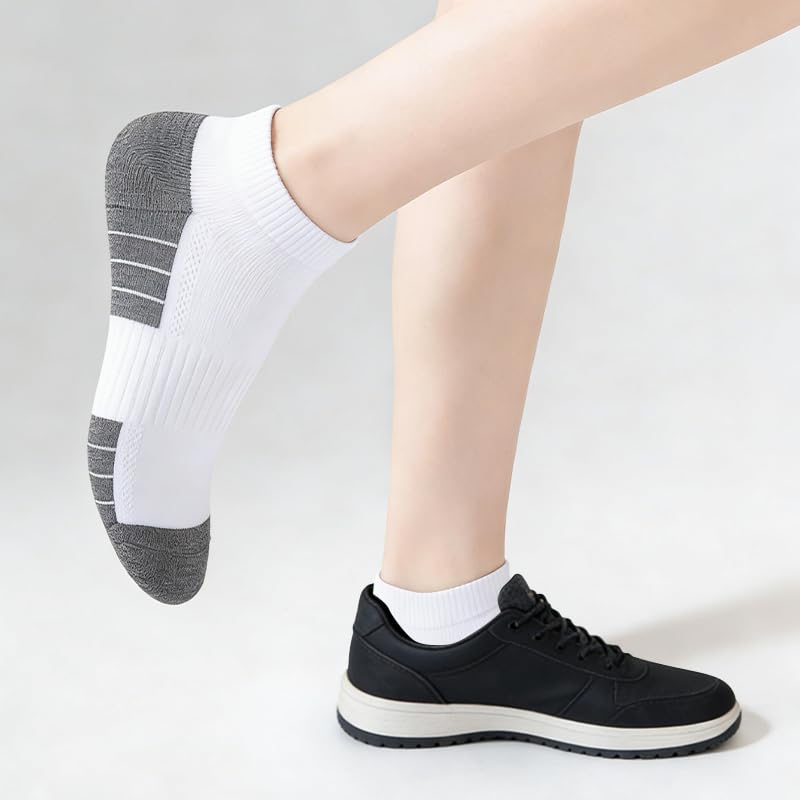 Men's Cotton Ankle Socks with Arch Support - Moisture Wicking, White, Large-X-Large (9 Pairs)