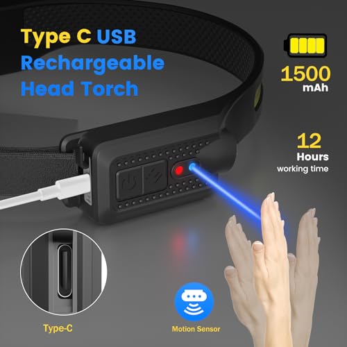Rechargeable LED Headlamp 2 Pack with Red Light & 260° Wide Beam - 8 Modes, Long Battery Life