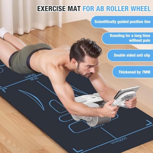 Non-Slip 7mm Exercise Yoga Mat for Ab Roller Workouts with Storage Bag
