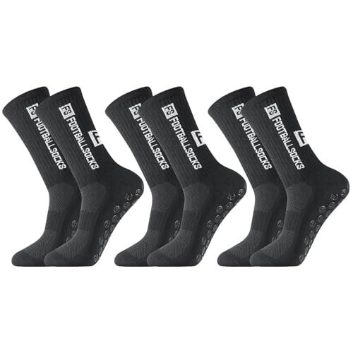 Non-Slip Soccer Socks - One Size - Black - 3 Pairs