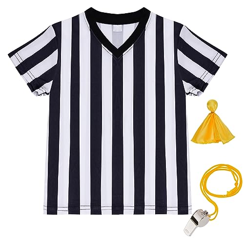 Kids Referee Shirt Costume - Black & White Stripe V Neck - Small