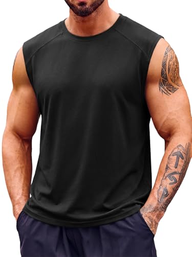 Men's Sleeveless Tank Top - Athletic Gym Shirt, Large, Black