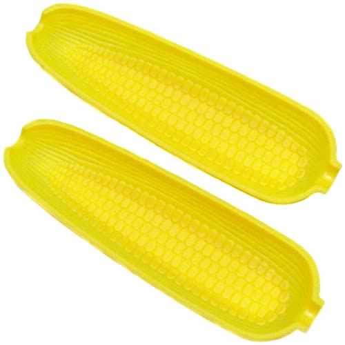 Plastic Corn Cob Dishes with Holders - 9.5-Inch 2-Piece Set, Yellow