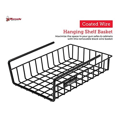 Hornady Hanging Shelf Document Basket, 96012 - Coated Wire Basket Maximizes Storage for Documents, Gun Accessories, & Ammo - Easy Access Under Shelf Storage for Gun Safes - Holds Up to 40 Pounds