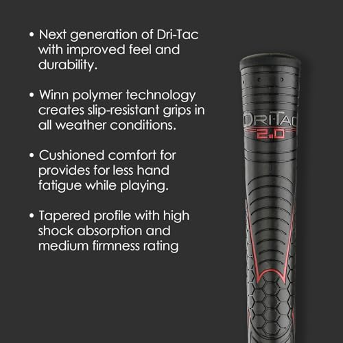 Winn Dri-Tac 2.0 Golf Club Grip - Standard/Club Size Men's & Ladies, Shock Absorption