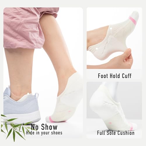 BRISIRA 3 Pairs Women's Bamboo Viscose Coolmax Running No Show Athletic Socks, Moisture-Wicking, Low Cut, Compression, White, Size 8-10