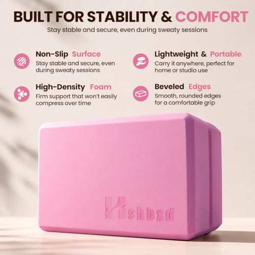 Yoga Blocks 2-Pack - High Density EVA Foam, Non-Slip, Pink