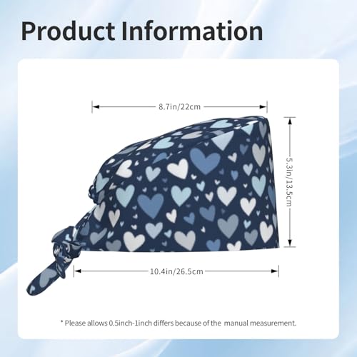 SHBYYGR Working Cap Scrub Cap with Sweatband – Adjustable Nurse Doctor Hat, Navy Heart Variation
