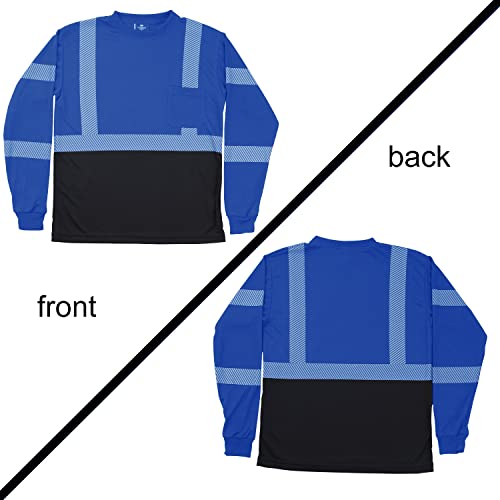 VENDACE Safety T Shirts Reflective High Visibility 3 Pack Hi Vis Long Sleeve Construction Work Shirts for Men (Royal Blue,M)