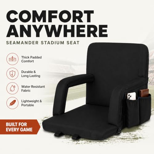 Extra Wide Stadium Seats with Thick Cushion & Back Support - Black 2-Pack