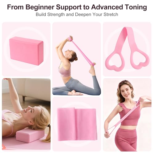 Pilates Kit with Yoga Block & Resistance Bands - Pink