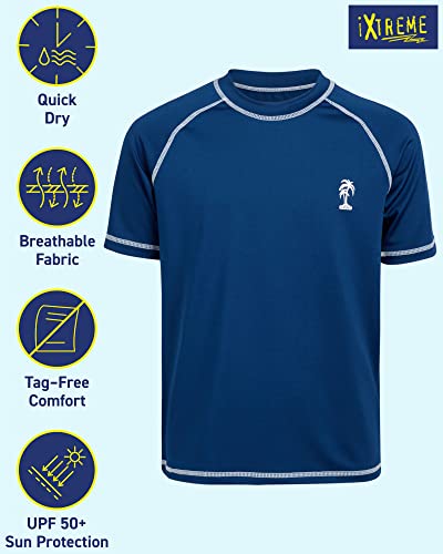 Boys UPF 50+ Short Sleeve Rash Guard Swim Shirt - Navy 14-16