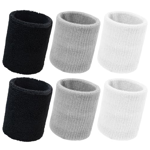 6-Pack Athletic Sweatbands - Black, White & Gray