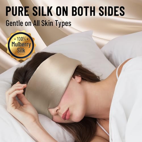 Taupe 100% Mulberry Silk Sleep Mask - Large Blackout Eye Cover for Women Men