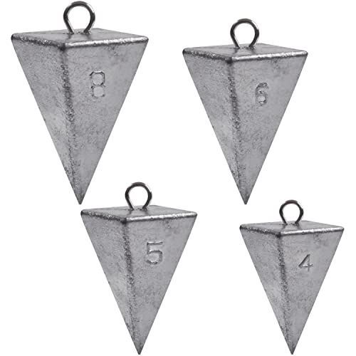 Agool 4 Pack Saltwater Pyramid Fishing Sinkers - 1oz to 8oz, Mixed Weights for Surf & Pier Fishing