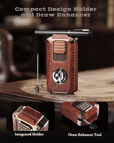 Scymigh 5-in-1 Windproof Torch Lighter with Cutter, Punch, Holder & Draw Enhancer — Redwood
