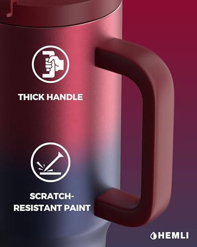 Hemli 40oz Insulated Stainless Steel Tumbler with Handle & Straw - Red Purple