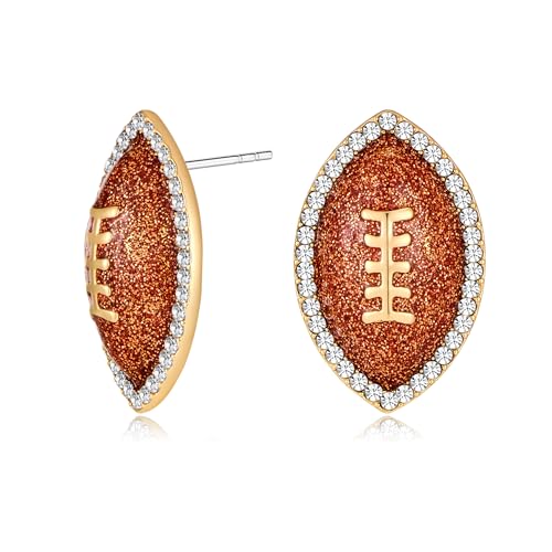 14K Gold Plated Rugby Football Earrings - Sports Fan Jewelry