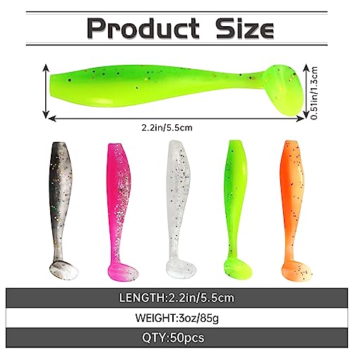 50 Pcs Soft Plastic Paddle Tail Fishing Lures - Mixed Colors