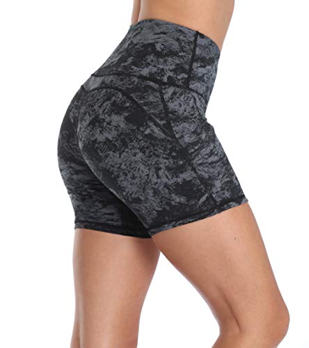 High Waist Women's Short Yoga Shorts with Pockets - Black Carbon, X-Large