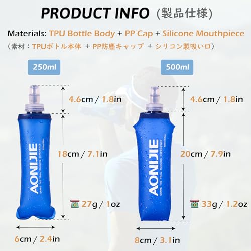 Collapsible TPU Water Bottle - BPA-Free Flask 250ml for Sports