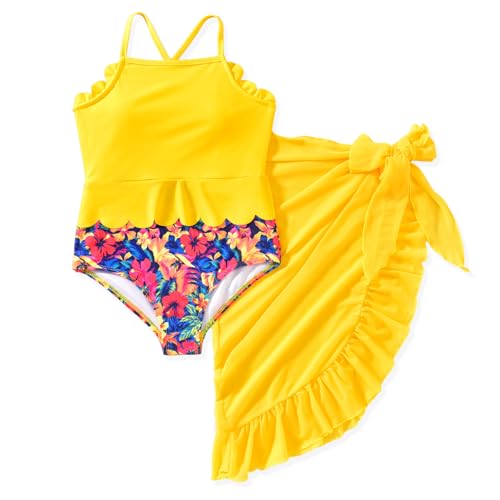 Girls One-Piece Swimsuit for Ages 9-10 - Yellow