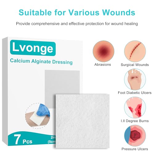 Calcium Alginate Wound Dressing Pads - 2x2 Inch, 7 Count