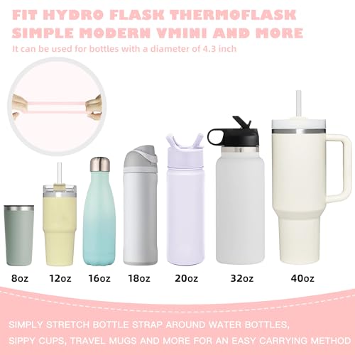 Silicone Water Bottle Handle with Strap - Pink, Fits 8-40oz Bottles