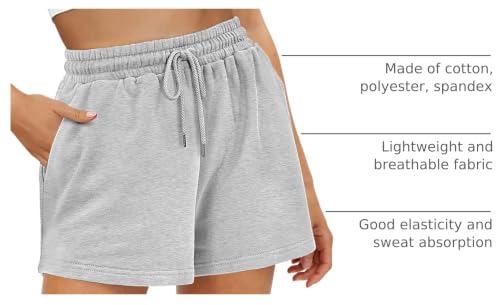 Cute Cotton Fleece Sweat Shorts with Pockets - Grey Medium