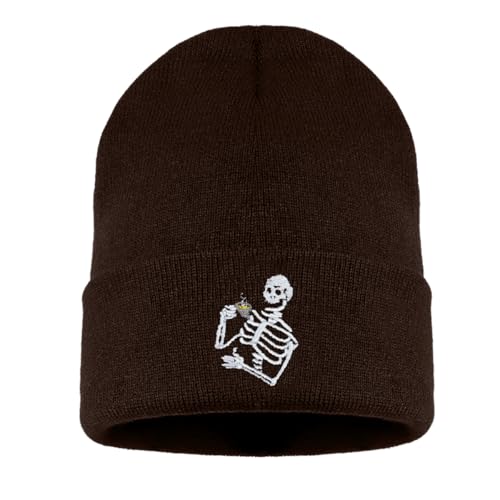 Embroidered Skeleton Beanie Hat - Winter Knit Skull Cap - St-Coffee
