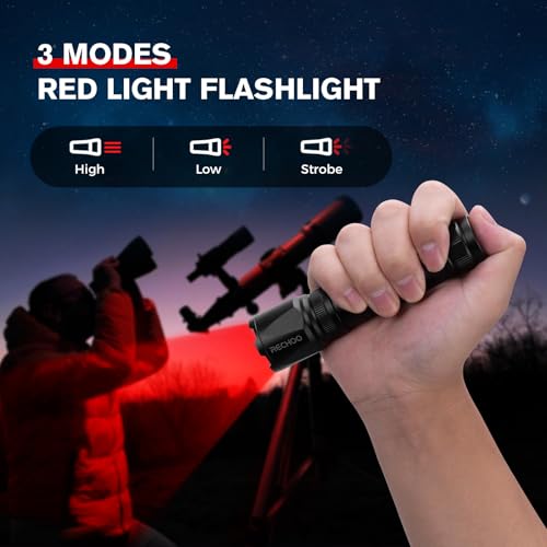 RECHOO Red LED Flashlight with Zoom, 3 Modes, Rechargeable, Portable for Hunting & Night Observation