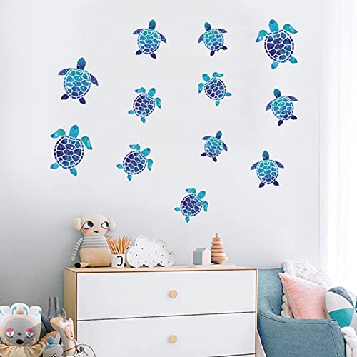 12pcs Sea Turtle Vinyl Stickers Underwater Ocean Decals Waterproof Wall Sticker Home and Bedroom Decoration, DIY Accessories, Blue