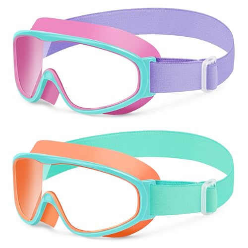 Vvinca Kids Swim Goggles with Fabric Strap - Anti-Fog, Orange & Rose Pink, Ages 3-14