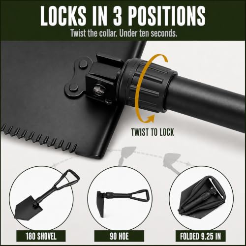 USGI Industries Tri-Fold Military E-Tool Folding Serrated Tactical Shovel – Compact Outdoor Digging Tool