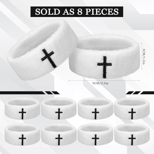 Moisture Wicking Bicep Bands - 8 Pack Christian Cross - White