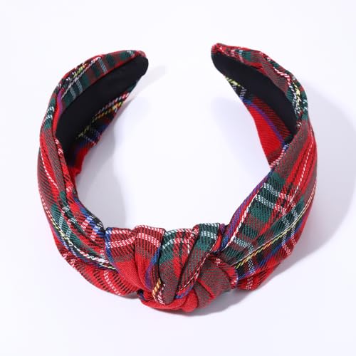 Red Plaid Knotted Christmas Headband for Women - Holiday Hair Accessory