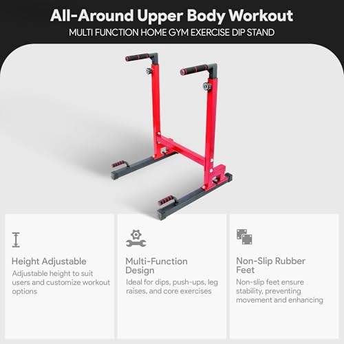 Adjustable Height Dip Station - 500 lb Capacity - Red