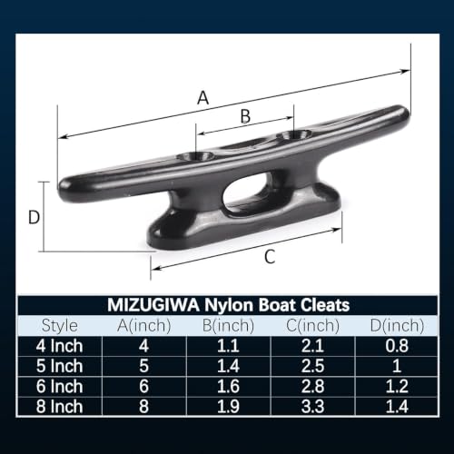 4-Inch Nylon Boat Cleats - Black Dock Cleat for Kayaks and Marine Use - 4 Pack