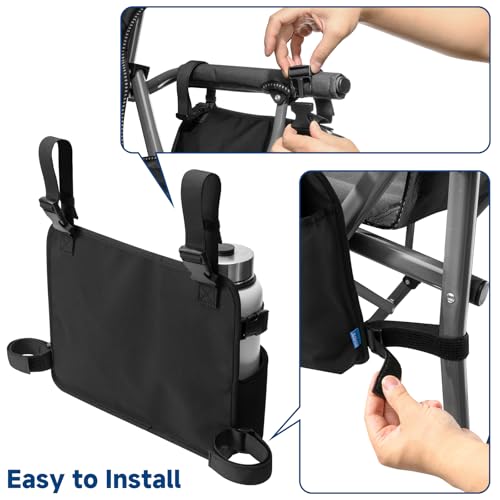Xxerciz Black Chair Cup Holder & Phone Holder for Camping Chairs - Easy Attach Self-Adhesive Straps