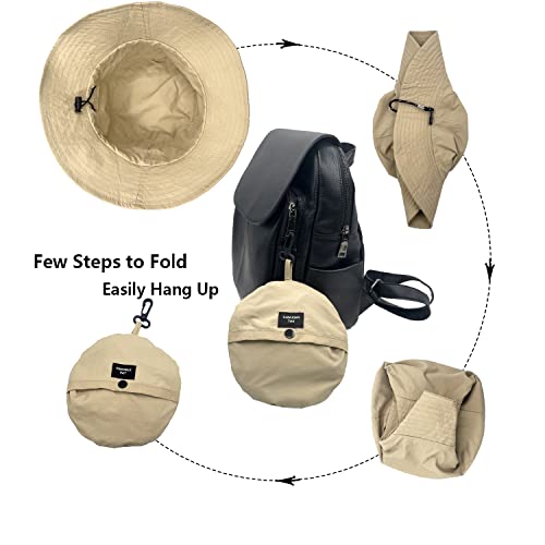 Woogwin Waterproof Bucket Hat with Chin Strap - Quick Dry, Packable Sun & Safari Hat, Khaki, Medium-X-Large