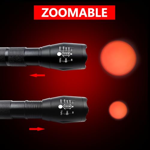 Low-Lumen Red Flashlight LED Single Mode Zoomable Red Light Flashlights for Astronomy, Reading, Night Vision, 2-Pack