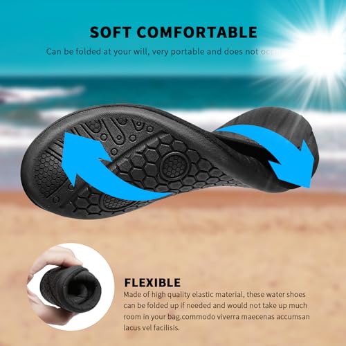 Water Shoes Aqua Socks for Men & Women - Sizes 5-6 Women/4-5 Men, Black