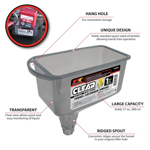 Clear View Easy Hold 2 Pint Automotive Funnel - Hands-Free Oil Changes