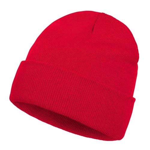 Warm Knit Beanie Hat for Men & Women - Red