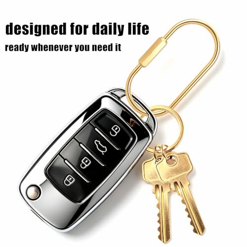 Gold Brass Key Rings - Screw Lock Organizer & Carabiner Keychain Clip - 2 Pcs Silver Black
